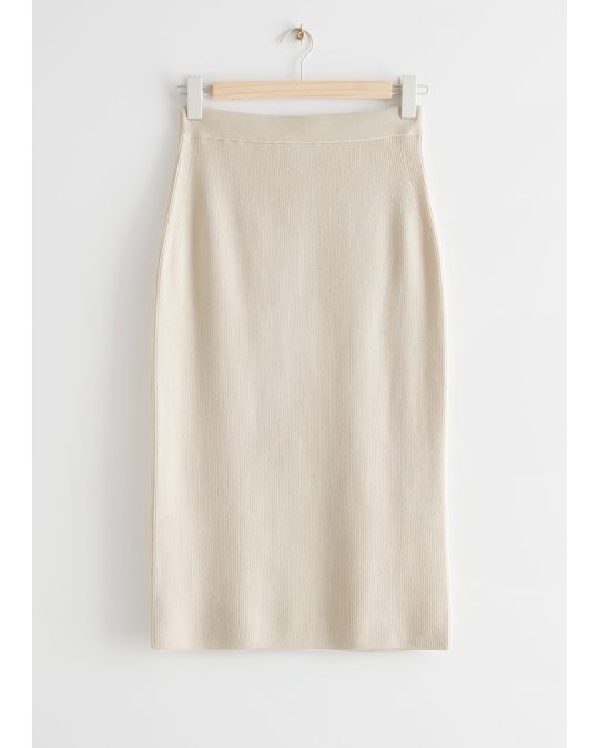 & Other Stories Fitted Knitted Pencil Midi Skirt Cream