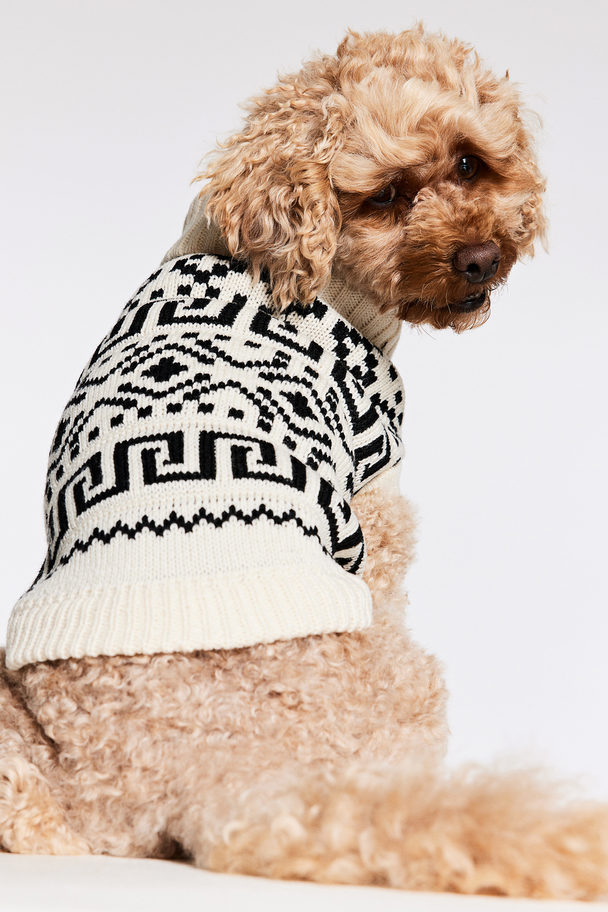 H&M Hundepullover aus Jacquardstrick Cremefarben/Schwarz gemustert