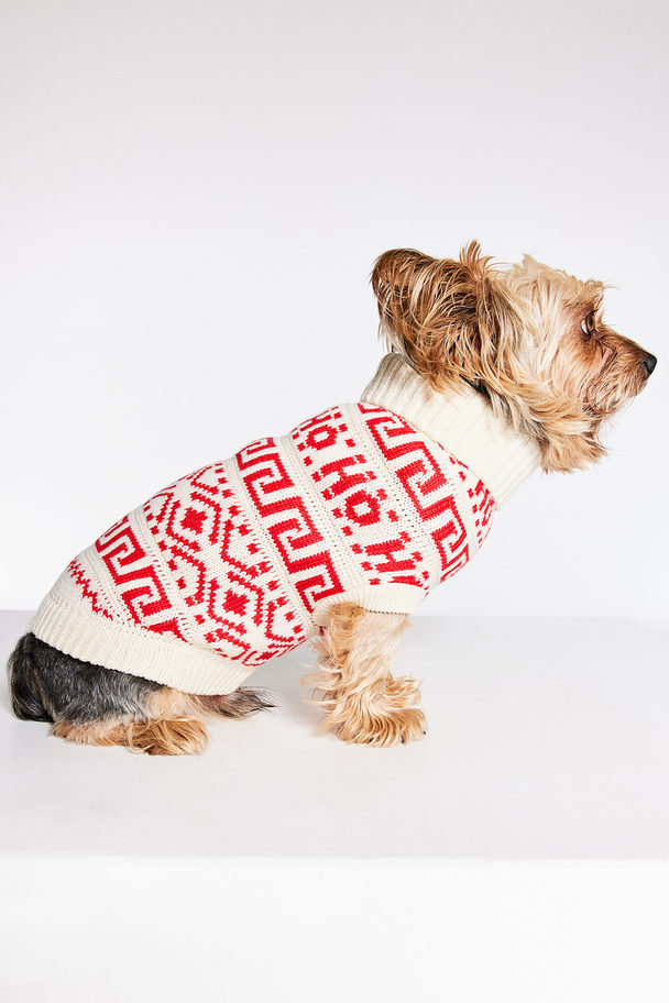 H&M Hundepullover aus Jacquardstrick Cremefarben/Rot gemustert