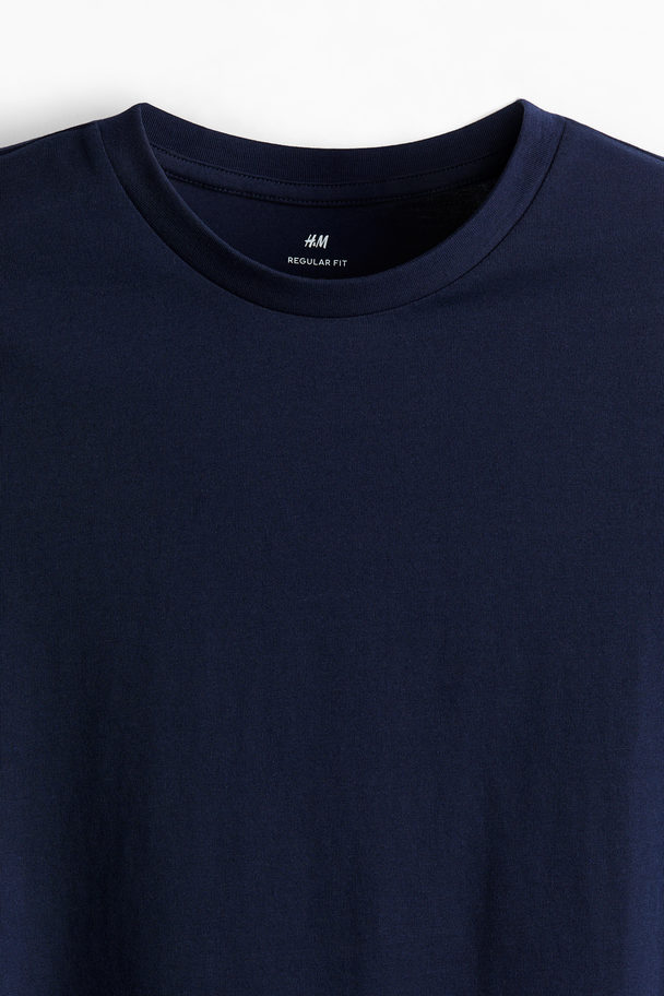 H&M 3er-Pack T-Shirts in Regular Fit Hellblau/Marineblau