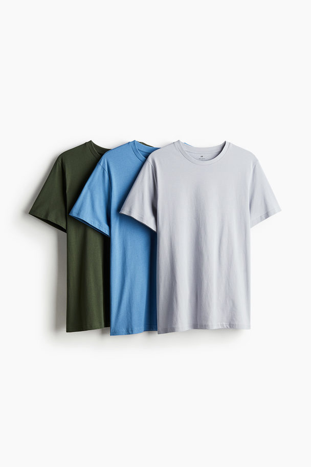 H&M 3-pack Regular Fit T-shirts Light Grey/khaki Green