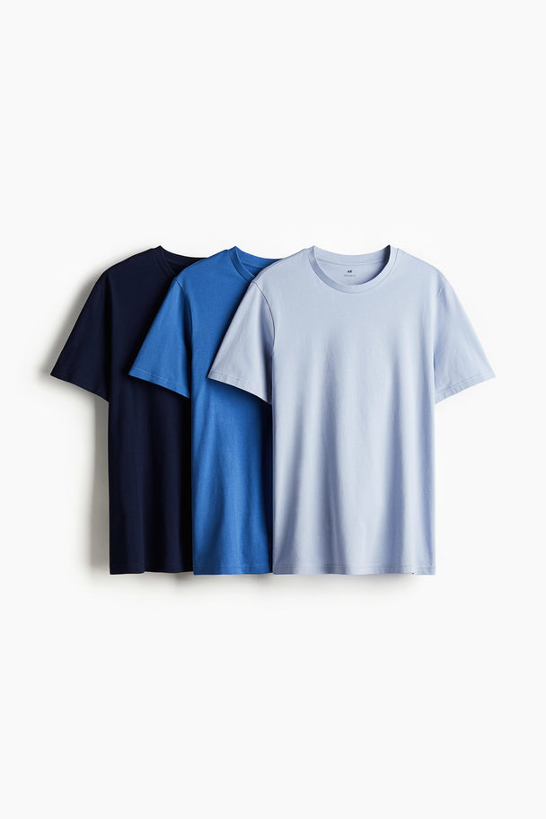 H&M 3-pack Regular Fit T-shirts Light Blue/navy Blue