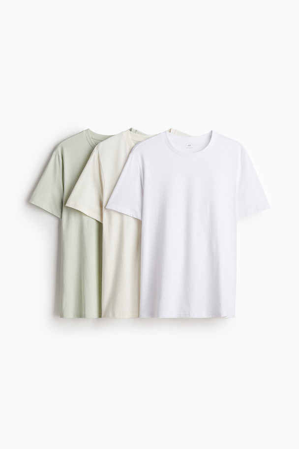 H&M Set Van 3 T-shirts - Regular Fit Wit/lichtgroen