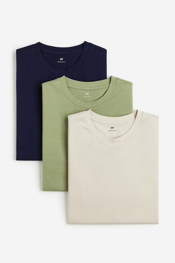 H&M 3er-Pack T-Shirts in Regular Fit Hellbeige