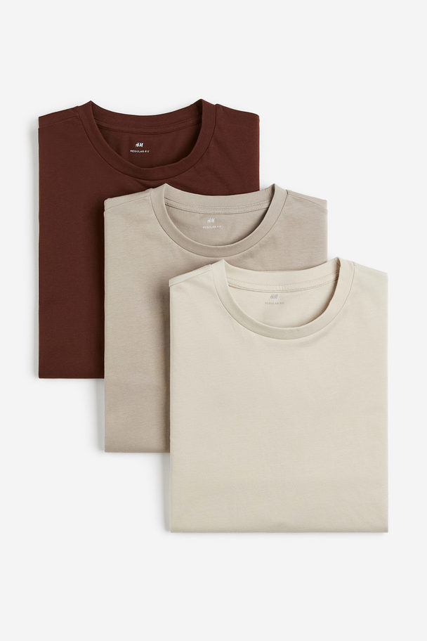 H&M 3-pack Regular Fit T-shirts Beige/brown