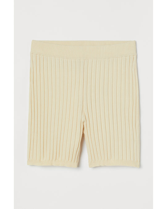 H&M Rib-knit Shorts Light Yellow