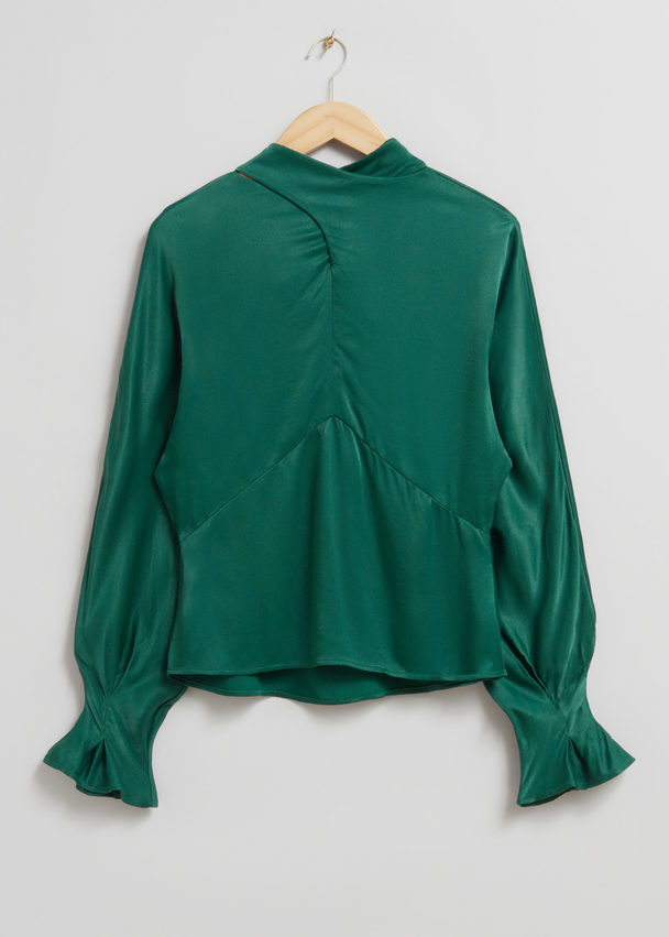 & Other Stories Tie-neck Satin Blouse Green