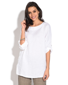 Long Sleeves Round Collar Top With Slight Lateral Opening