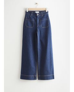 Flared Jeans Met Opgestikte Zakken Donkerblauw