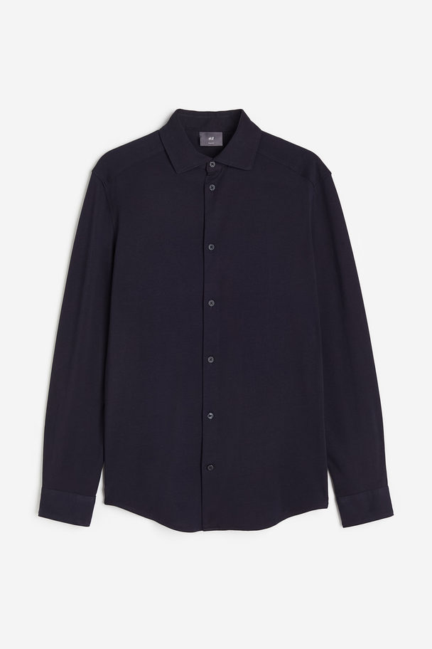 H&M Hemd aus Pima-Baumwolle in Slim Fit Marineblau