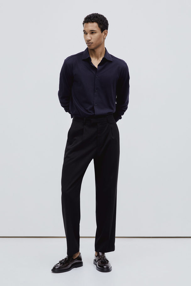 H&M Hemd aus Pima-Baumwolle in Slim Fit Marineblau