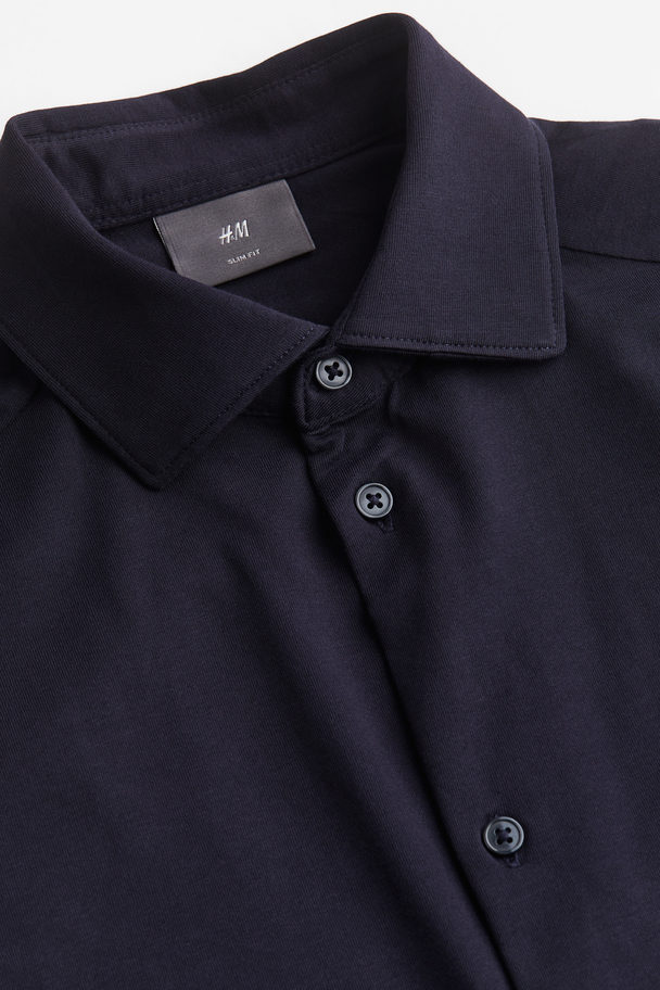 H&M Overhemd Van Pimakatoen - Slim Fit Marineblauw