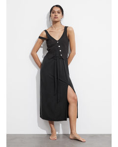Cupro Midi-jurk Met V-hals Zwart