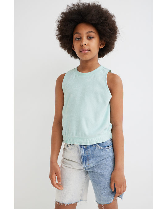 H&M Cropped Terry Vest Top Light Turquoise