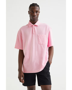 Relaxed Fit Velour Polo Shirt Pink
