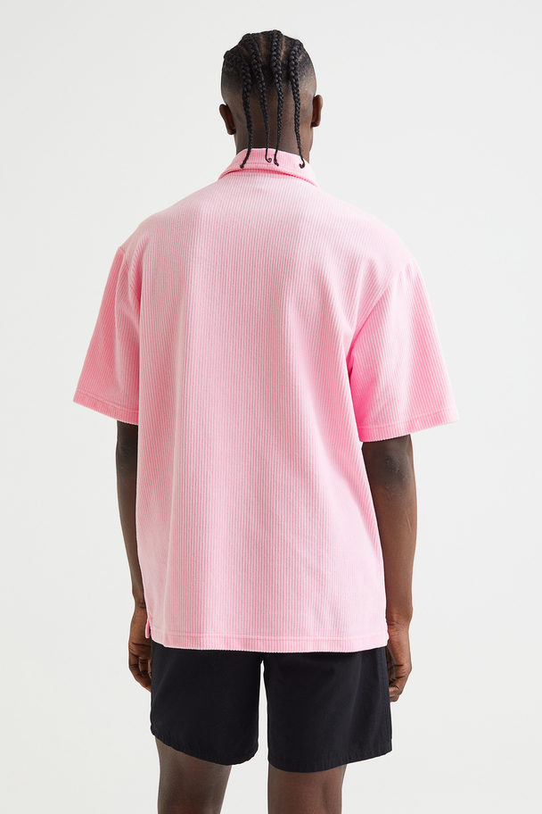 H&M Relaxed Fit Velour Polo Shirt Pink