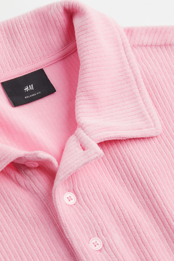 H&M Relaxed Fit Velour Polo Shirt Pink