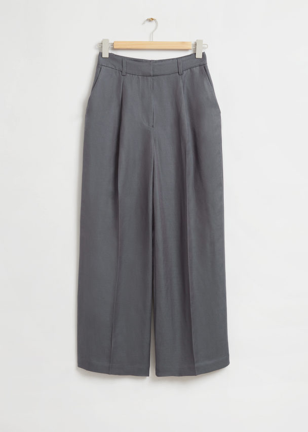 & Other Stories Wide Tailored Press Crease Trousers Dark Grey