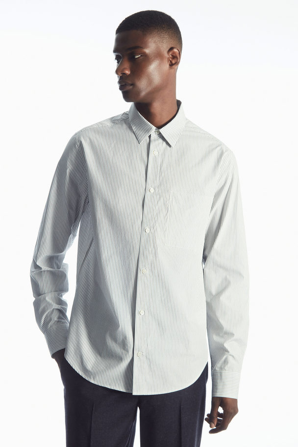 COS Patch-pocket Shirt - Regular Blue / Grey / Striped