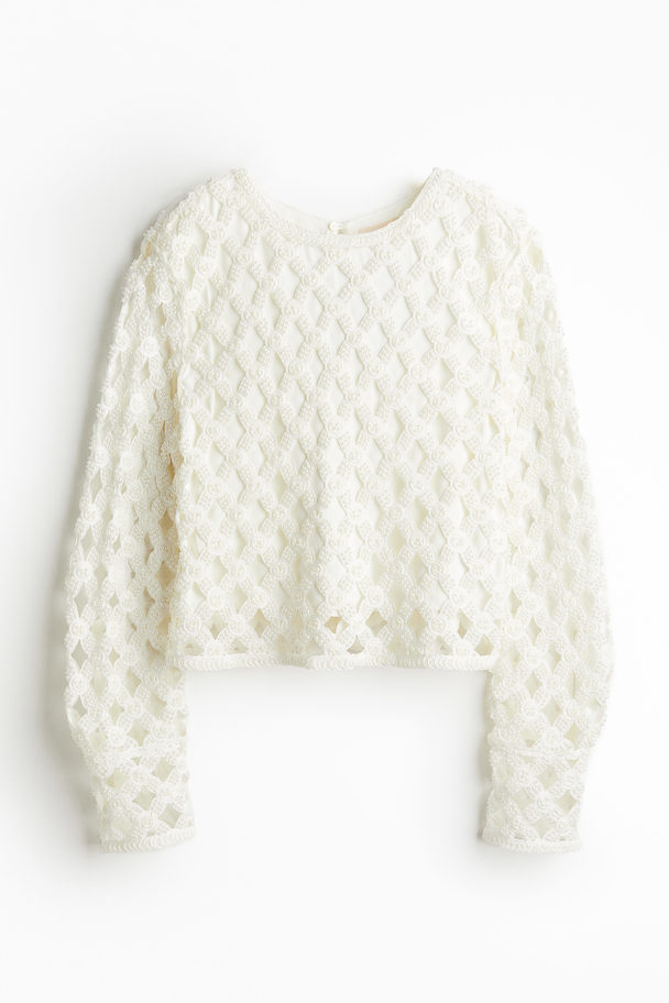H&M Bead-embellished Top White
