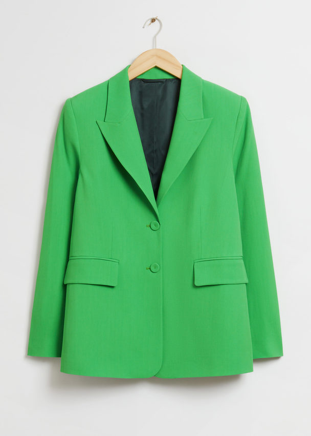 & Other Stories Relaxed Single-breasted Tailored Blazer Bright Green Woven Wool