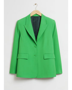 Relaxed Single-breasted Tailored Blazer Bright Green Woven Wool