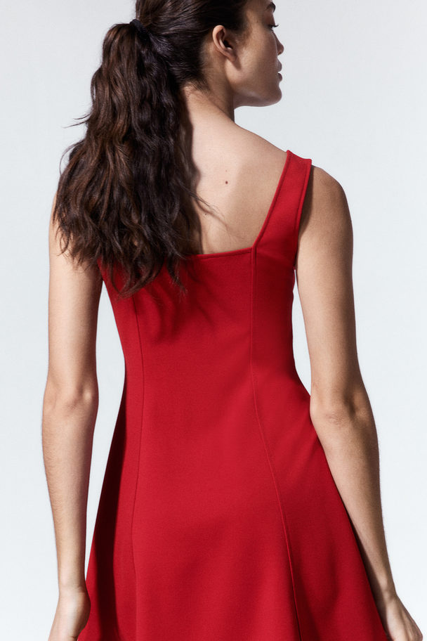 H&M Tricot Jurk Met Vierkante Hals Rood