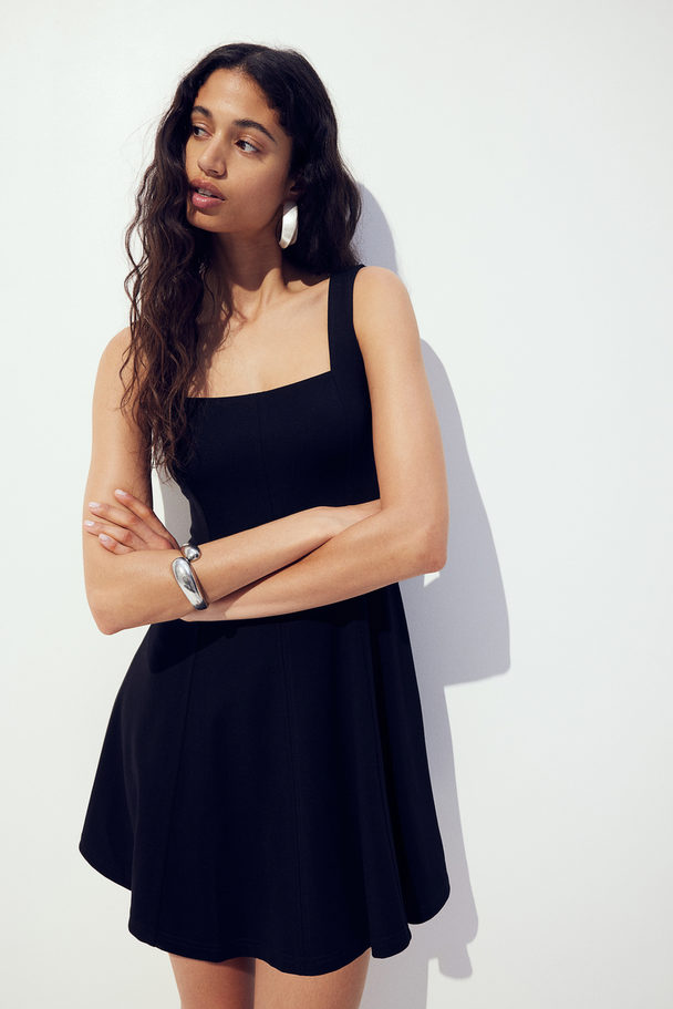 H&M Square-neck Jersey Dress Black