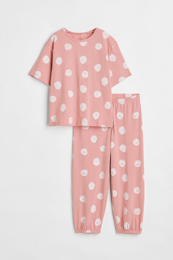 H&M Pyjama Van Katoenen Tricot Lichtroze/stippen