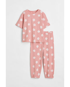 Cotton Jersey Pyjamas Light Pink/spotted