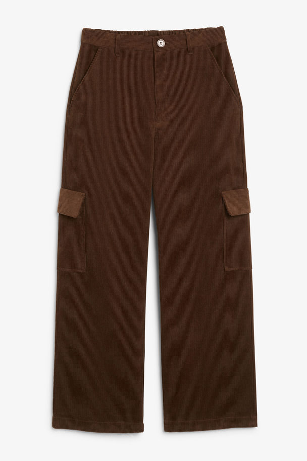 Monki Brown Corduroy Cargo Trousers Brown