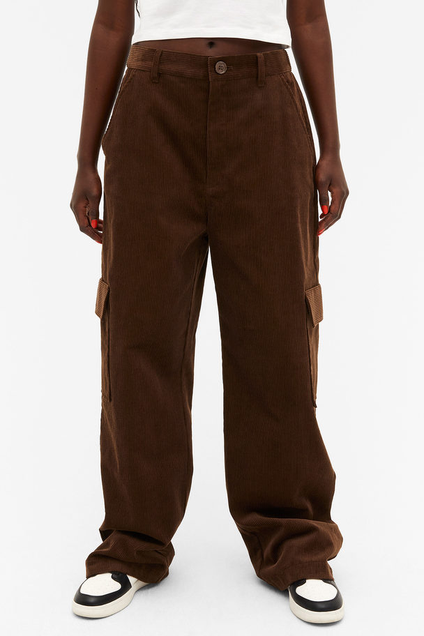 Monki Brown Corduroy Cargo Trousers Brown