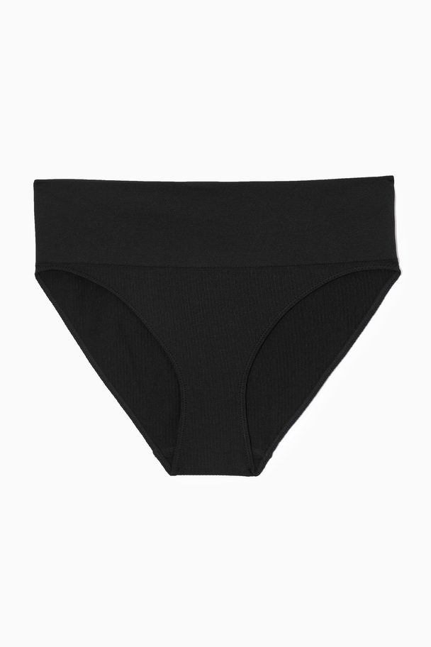 COS Seamless Ribbed High-waisted Briefs Black