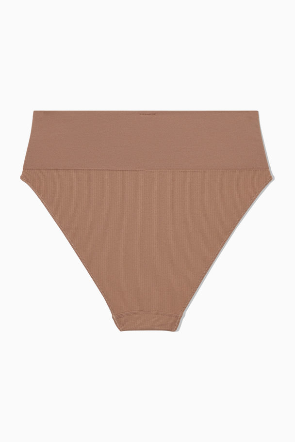 COS Seamless Ribbed High-waisted Briefs Dark Beige