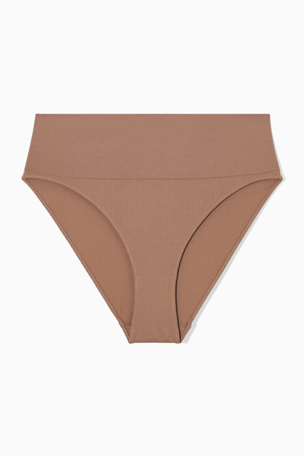 COS Seamless Ribbed High-waisted Briefs Dark Beige