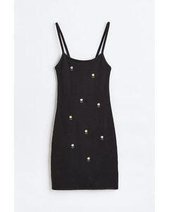 Embroidered Knitted Dress Black/floral