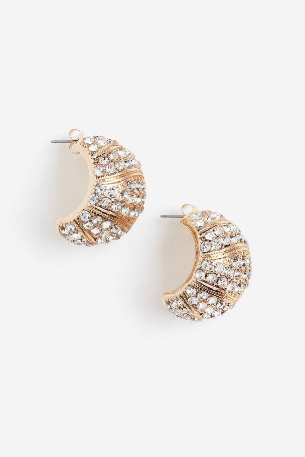 H&M Wide Rhinestone Earrings Gold-coloured