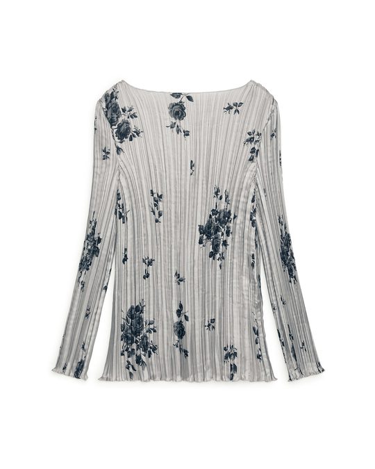 Arket Pleated Floral Top Grey