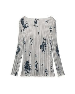 Pleated Floral Top Grey