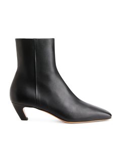 Mid-heel Leather Ankle Boots Black