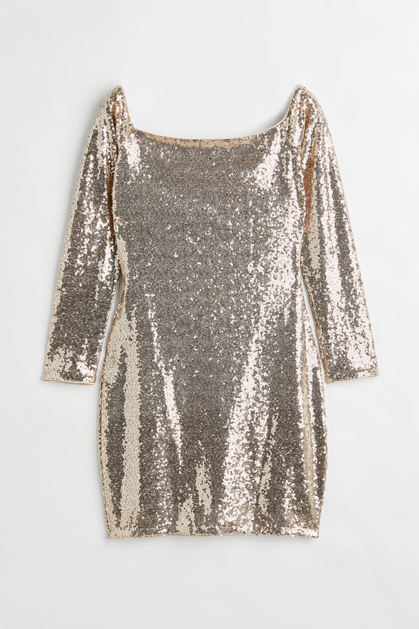 H&M Sequined Off-the-shoulder Dress Gold-coloured
