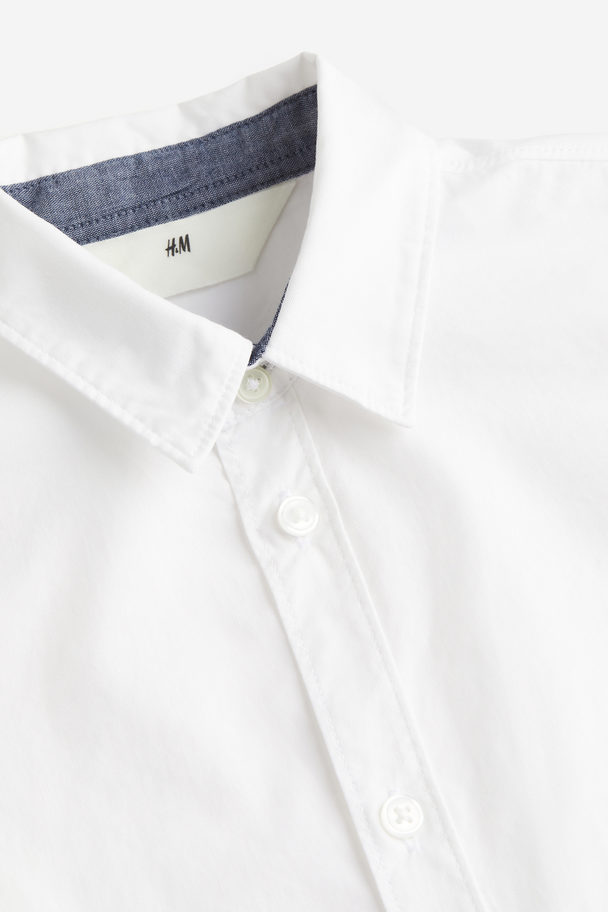 H&M Short-sleeved Cotton Shirt White