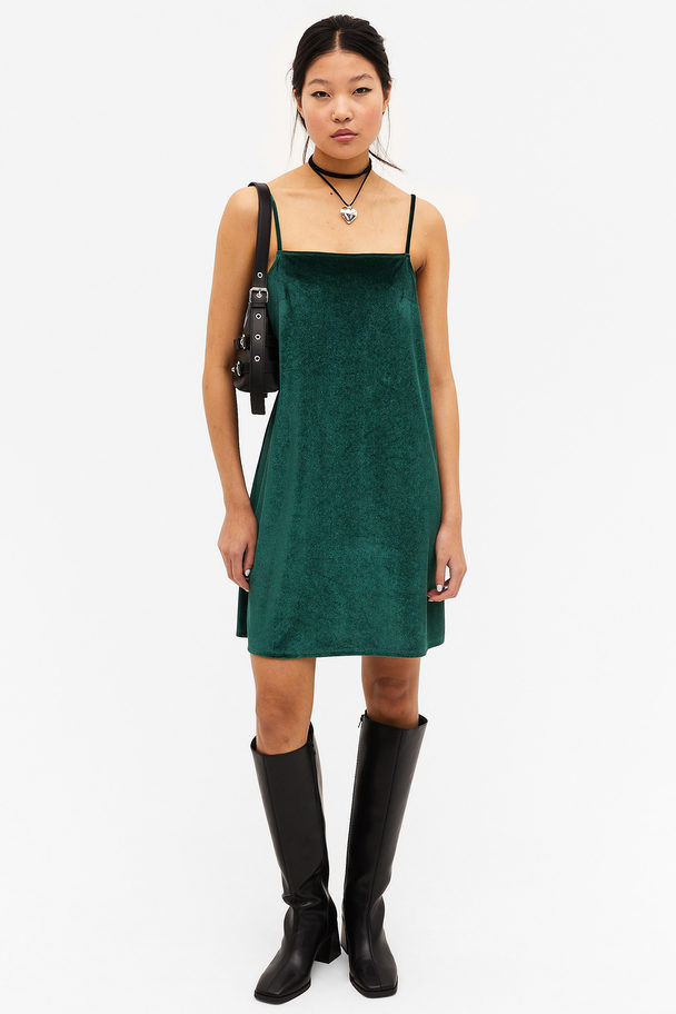 Monki Velvet Mini Slip Dress Dark Green