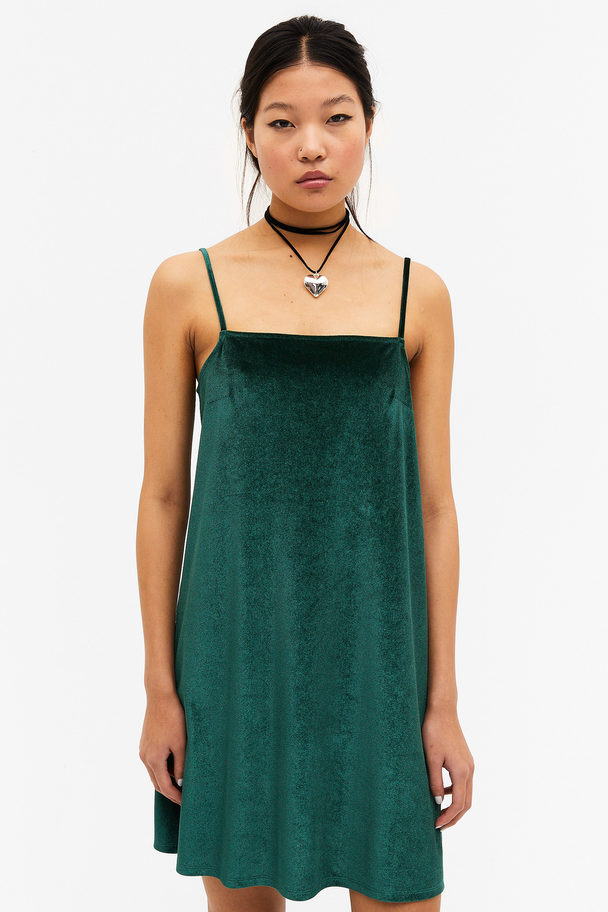 Monki Velvet Mini Slip Dress Dark Green