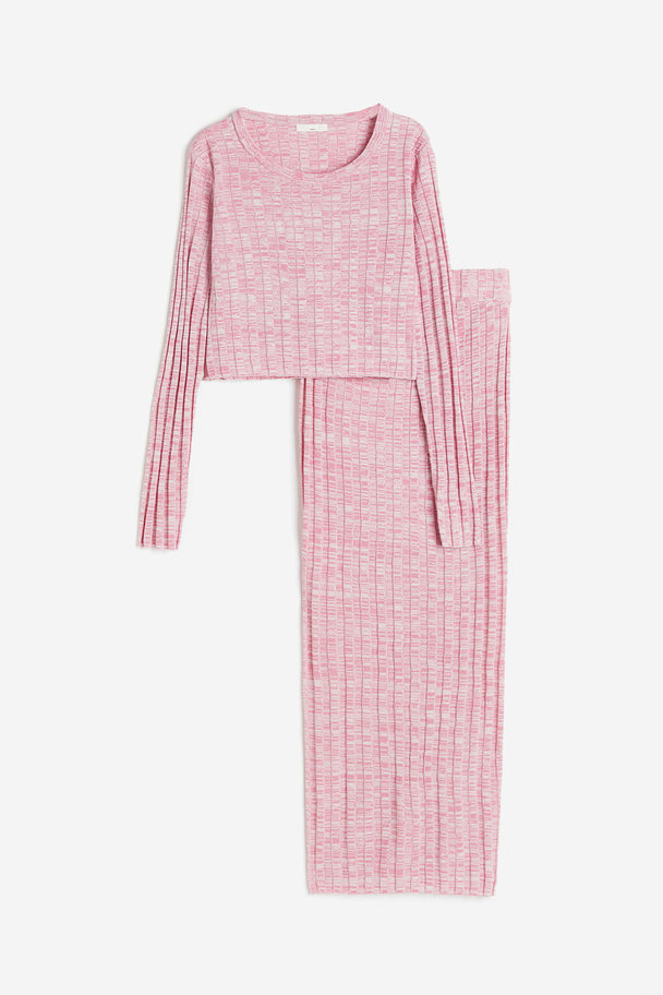 H&M Mama 2-piece Rib-knit Set Light Pink Marl