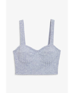 Thick Strap Crop Top Blue And White Melange