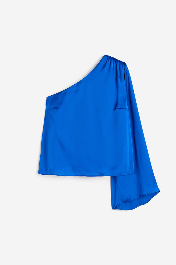 H&M One-shoulder Blouse Bright Blue