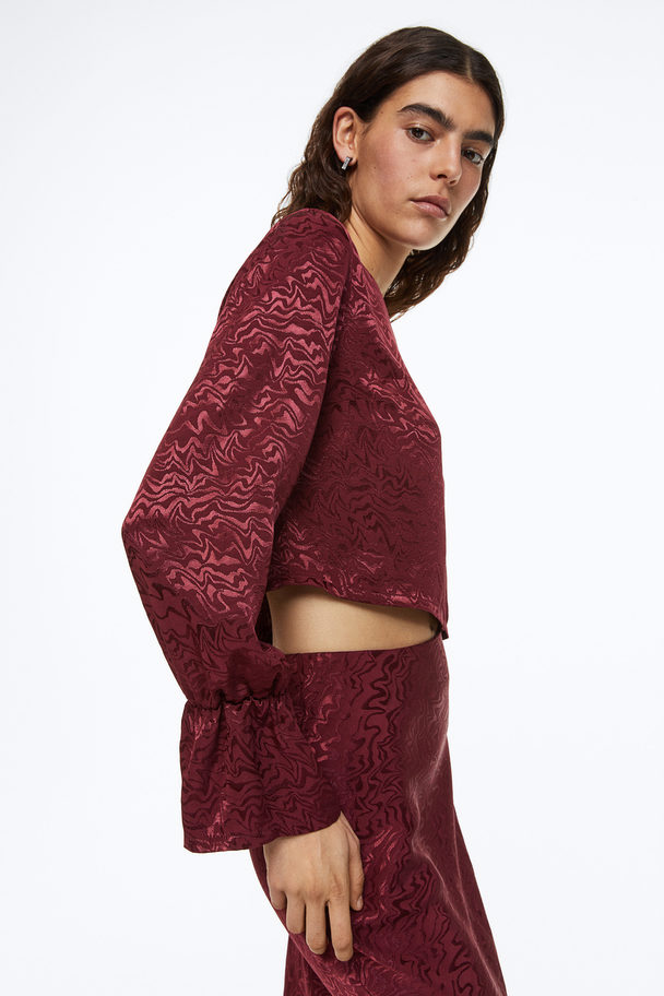 H&M Jacquard-weave Blouse Dark Red/patterned