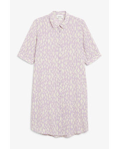 3/4 Sleeve Shirt Dress Purple And White