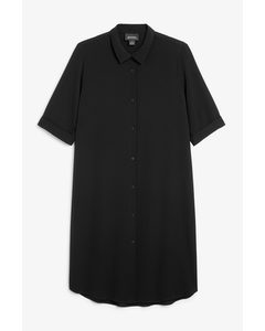 3/4 Sleeve Shirt Dress Black